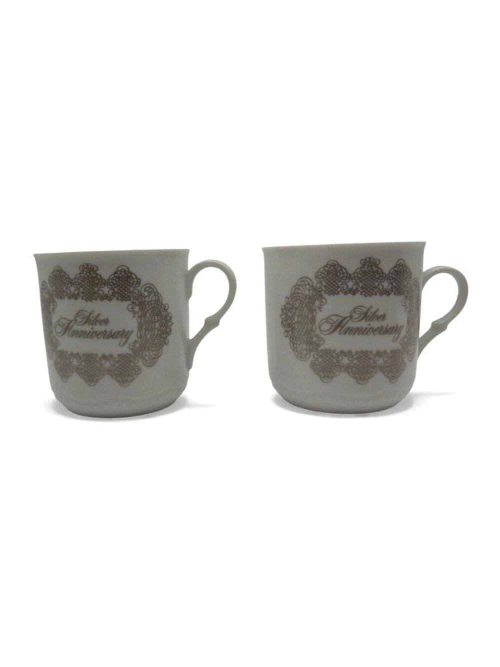 House of Goebel Mug Pair Silver Anniversary Porcelain Germany Vintage